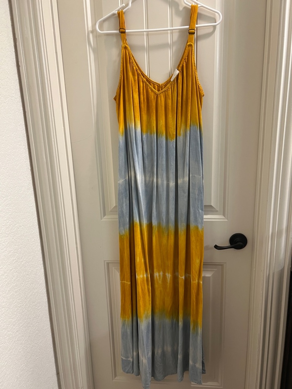 Knox Rose Mustard Yellow and Light Blue Tie-Dye Maxi Dress